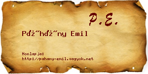 Páhány Emil névjegykártya
